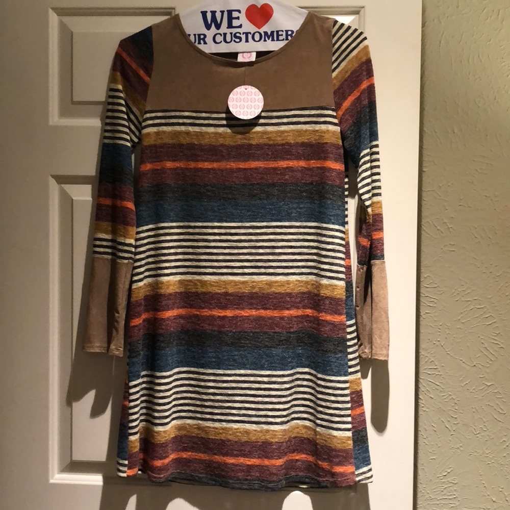Strip long sleeve dress
